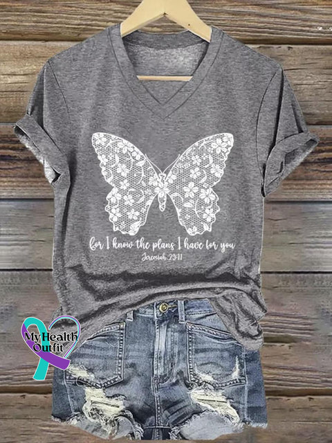 I Know The Plans I Have For You Art Print V-neck Casual T-Shirt Grey / S