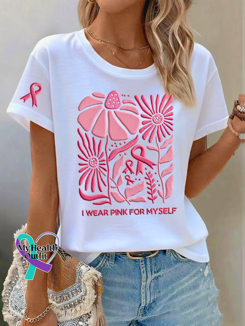 I WEAR PINK FOR MYSELF Breast Cancer Awareness T shirt White / S