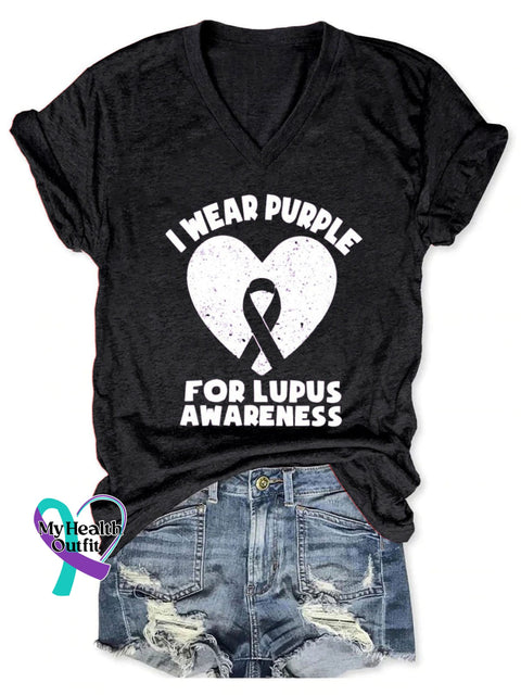 I Wear Purple For Lupus Awareness Art Print Casual T-Shirt Black / S