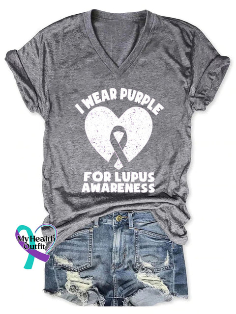 I Wear Purple For Lupus Awareness Art Print Casual T-Shirt Grey / S