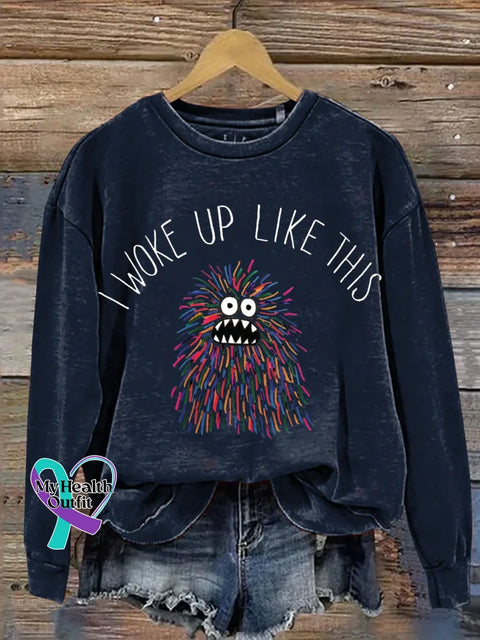 I Woke Up Like This Print Casual Sweatshirt Blue / S