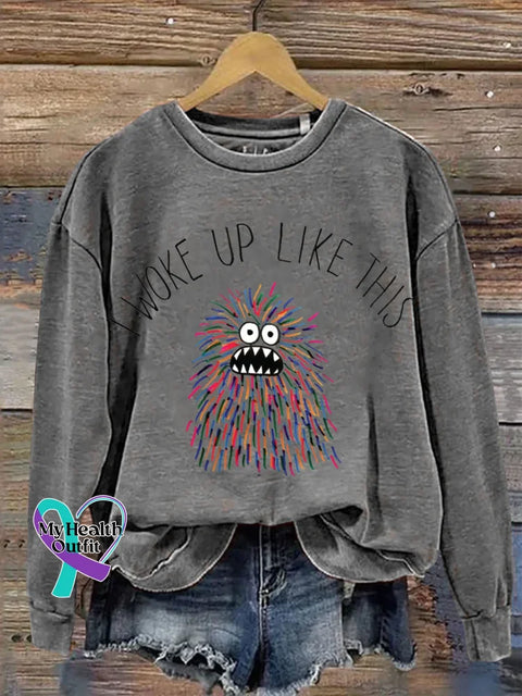 I Woke Up Like This Print Casual Sweatshirt Grey / S