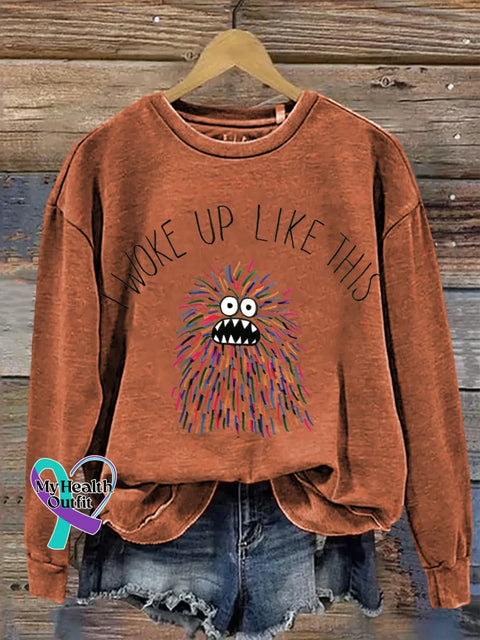 I Woke Up Like This Print Casual Sweatshirt Orange / S