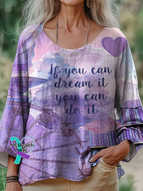 If You Can Dream It You Can Do It Printed Casual Round Collar Cotton Shirt Multicolor / S