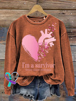 I’m A Survivor Breast Cancer Awareness Print Casual Sweatshirt Orange / S