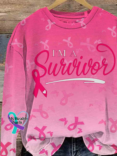 I’m A Survivor Breast Cancer Print Casual Long Sleeve Sweatshirt