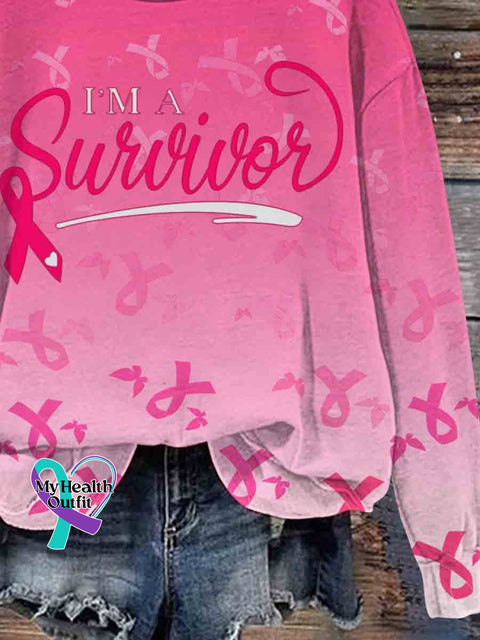 I’m A Survivor Breast Cancer Print Casual Long Sleeve Sweatshirt