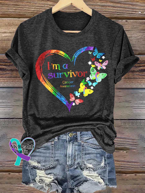 I’m A Survivor Heart Butterfly Cancer Awareness T-shirt Black / S