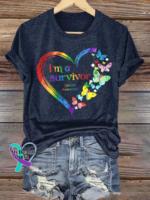I’m A Survivor Heart Butterfly Cancer Awareness T-shirt Blue / S