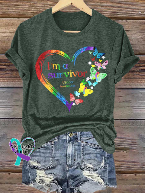 I’m A Survivor Heart Butterfly Cancer Awareness T-shirt Green / S