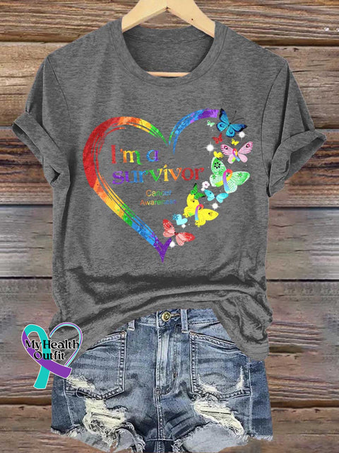I’m A Survivor Heart Butterfly Cancer Awareness T-shirt Grey / S