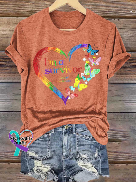 I’m A Survivor Heart Butterfly Cancer Awareness T-shirt Orange / S