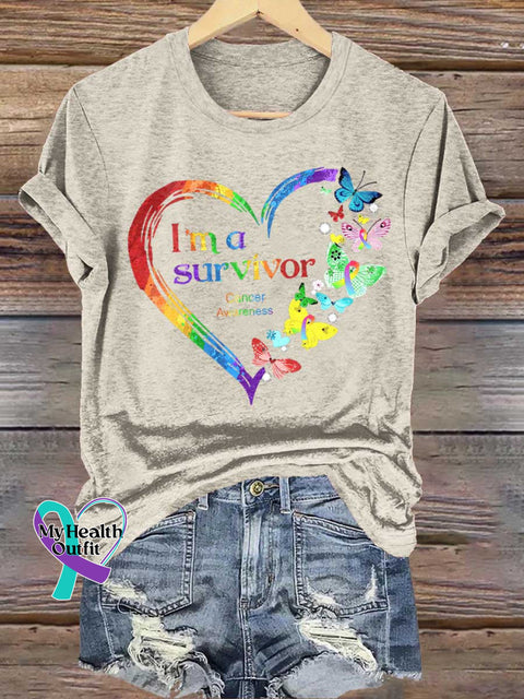 I’m A Survivor Heart Butterfly Cancer Awareness T-shirt Sand / S