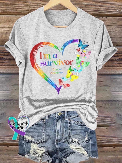 I’m A Survivor Heart Butterfly Cancer Awareness T-shirt White / S