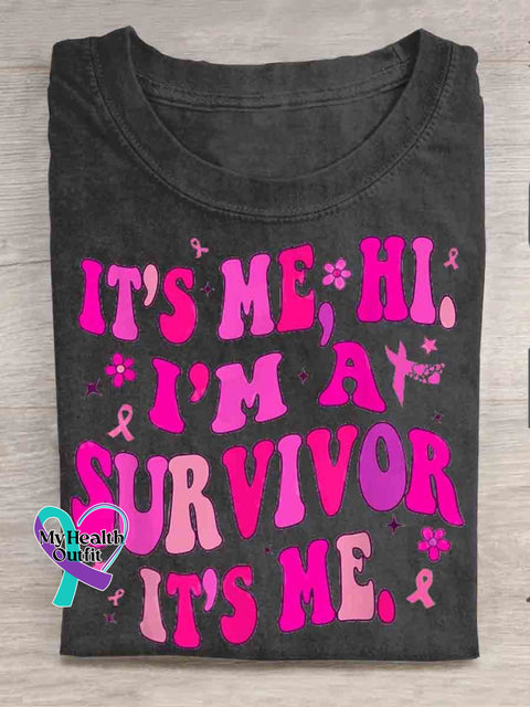 I’m A Survivor October Pink Art Print Casual T-Shirt Black / S