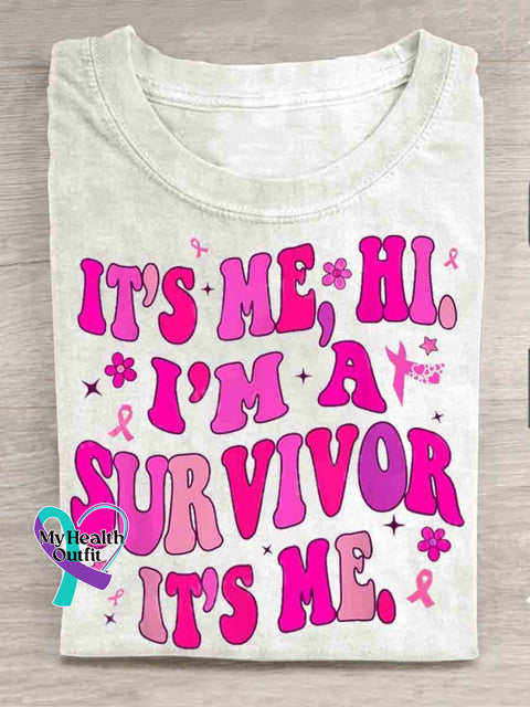 I’m A Survivor October Pink Art Print Casual T-Shirt White / S