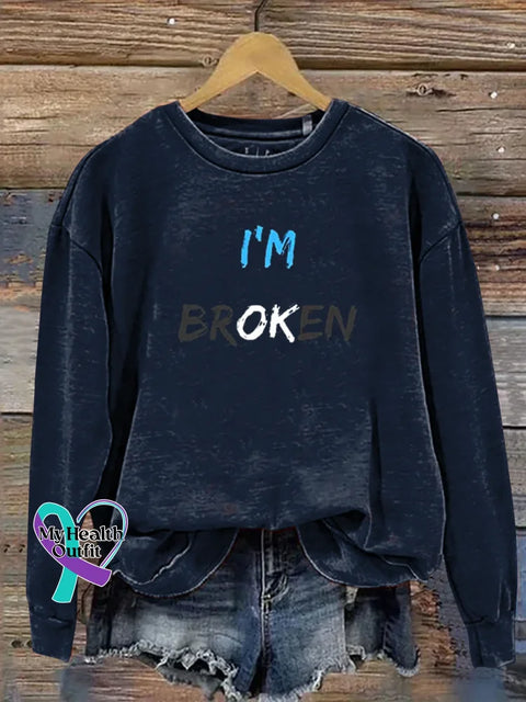 I’m Broken Print Casual Sweatshirt Blue / S