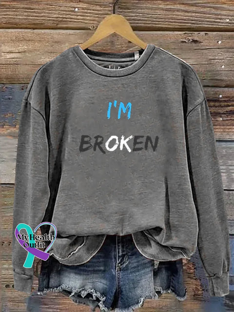 I’m Broken Print Casual Sweatshirt Grey / S