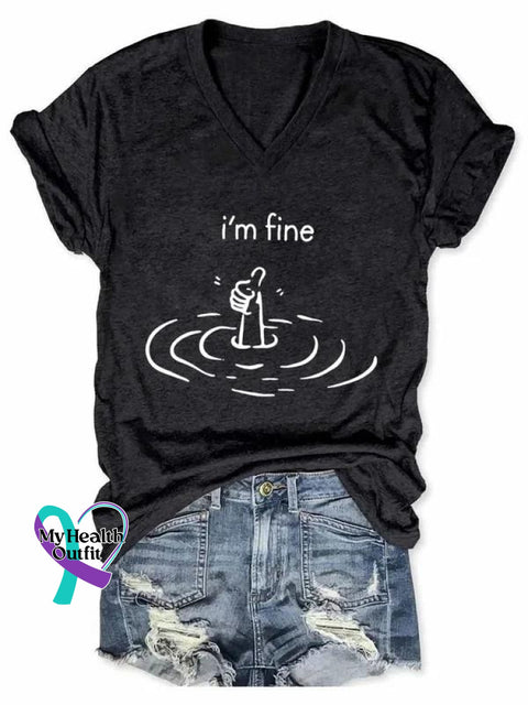 I’m Fine Art Print V-Neck Casual T-Shirt Black / S