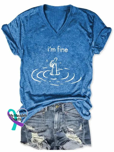 I’m Fine Art Print V-Neck Casual T-Shirt Blue / S