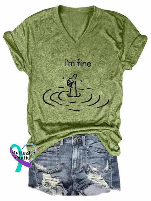 I’m Fine Art Print V-Neck Casual T-Shirt Green / S
