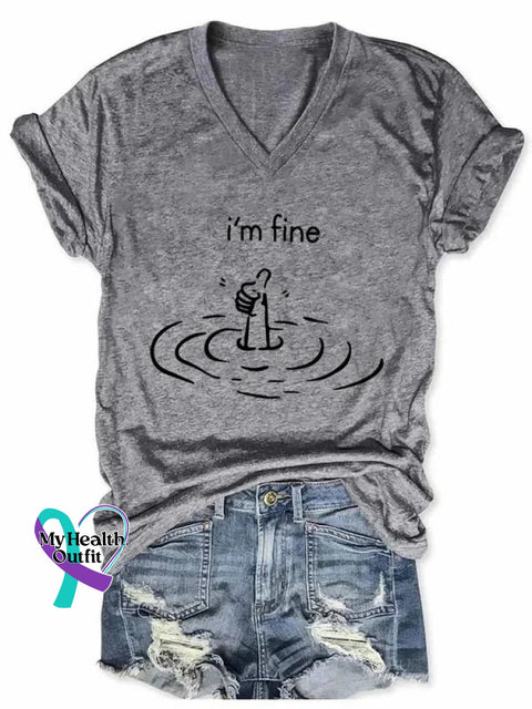 I’m Fine Art Print V-Neck Casual T-Shirt Grey / S
