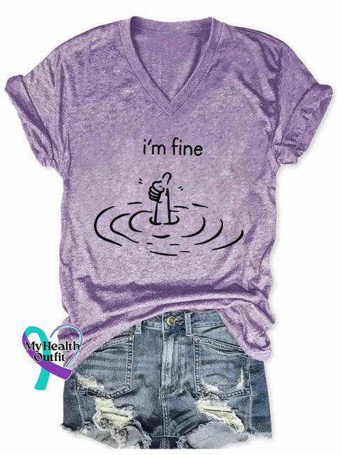 I’m Fine Art Print V-Neck Casual T-Shirt Purple / S