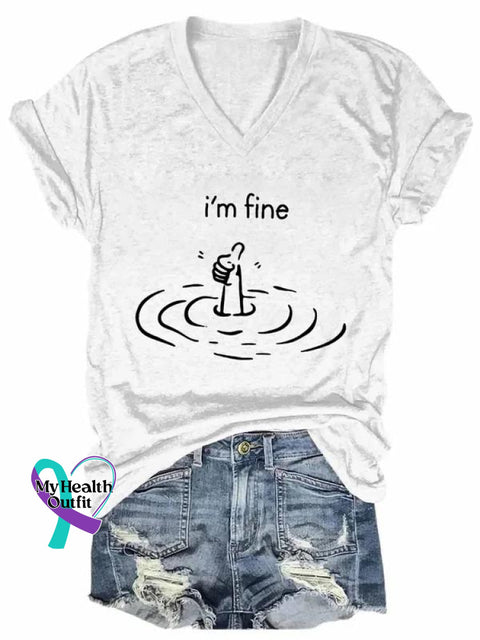 I’m Fine Art Print V-Neck Casual T-Shirt White / S