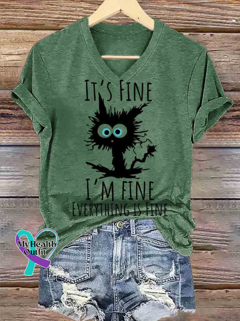 I’m Fine Art V-neck Casual T-Shirt Green / S