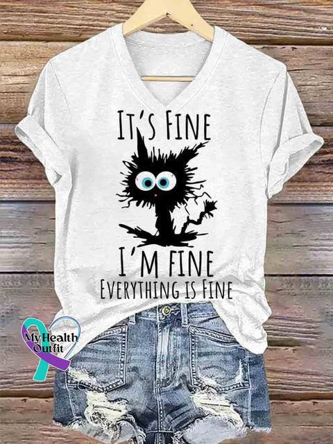 I’m Fine Art V-neck Casual T-Shirt White / S