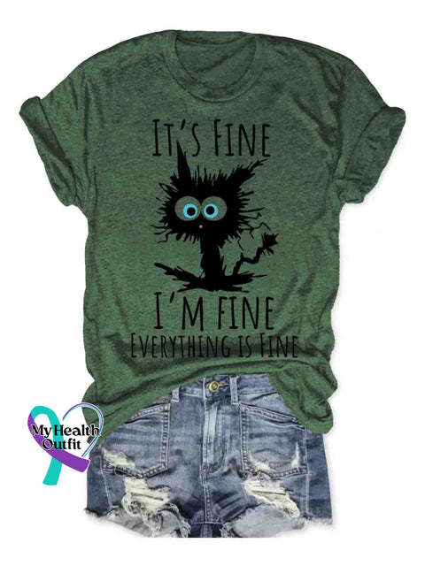 I’m Fine Everything Is Fine Art T shirt Green / S