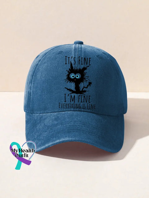 I’m Fine Funny Cat Art Baseball Cap Blue / Onesize