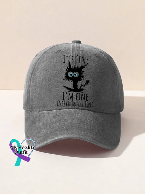 I’m Fine Funny Cat Art Baseball Cap Grey / Onesize