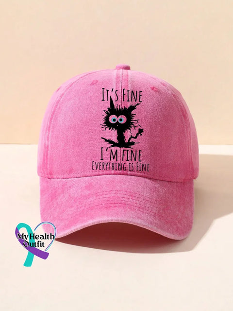 I’m Fine Funny Cat Art Baseball Cap Pink / Onesize