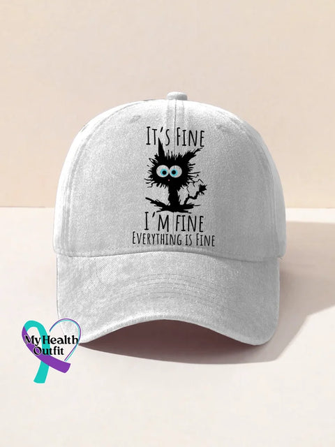 I’m Fine Funny Cat Art Baseball Cap White / Onesize