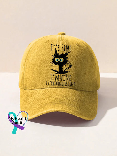 I’m Fine Funny Cat Art Baseball Cap Yellow / Onesize