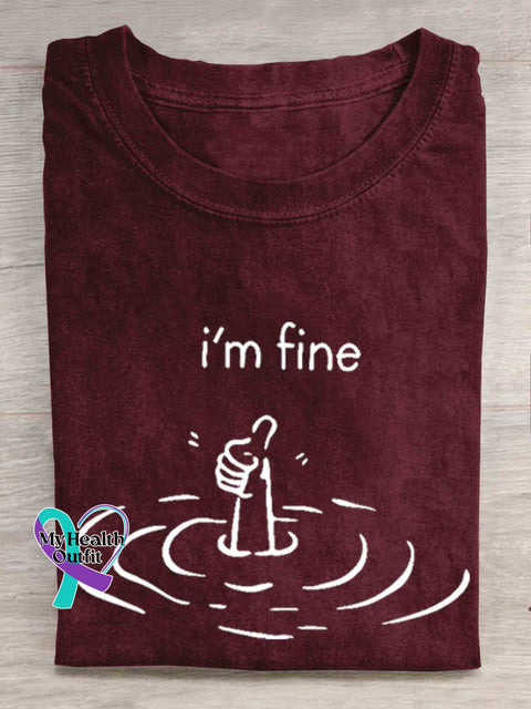 I‘m Fine Funny T-Shirt Mroon / S
