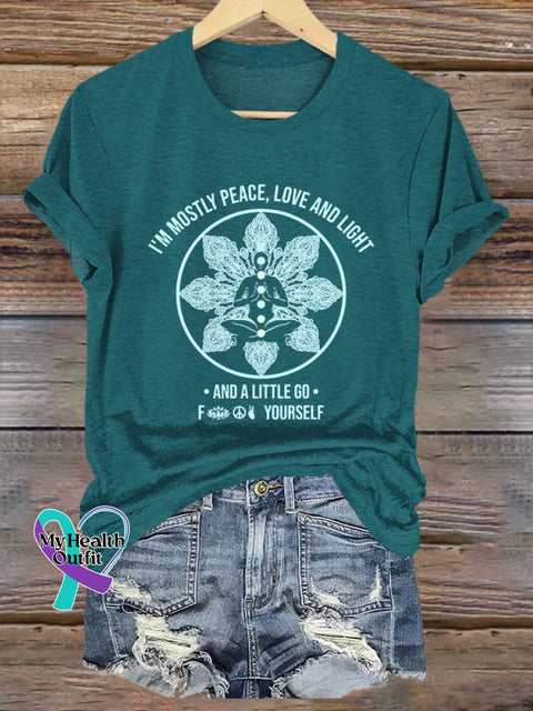 I’m Mostly Peace Love And Light A Little Go Art Print T-Shirt Blue Green / S