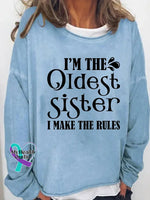 I’m The Oldest Sister Print Long Sleeve Pullover Blue / S