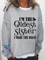 I’m The Oldest Sister Print Long Sleeve Pullover Grey / S