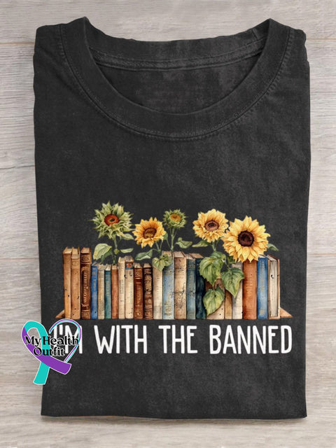 ’I’m With The Banned’ Funny Book Lover Slogan Printed T-Shirt Black / S