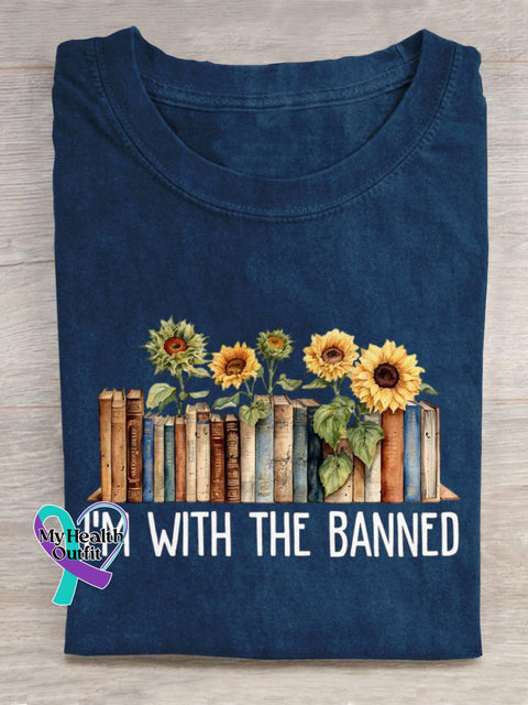 ’I’m With The Banned’ Funny Book Lover Slogan Printed T-Shirt Blue / S