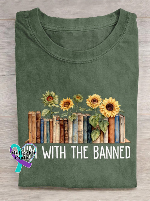 ’I’m With The Banned’ Funny Book Lover Slogan Printed T-Shirt Green / S