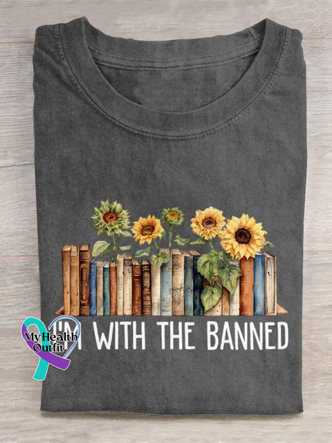 ’I’m With The Banned’ Funny Book Lover Slogan Printed T-Shirt Grey / S