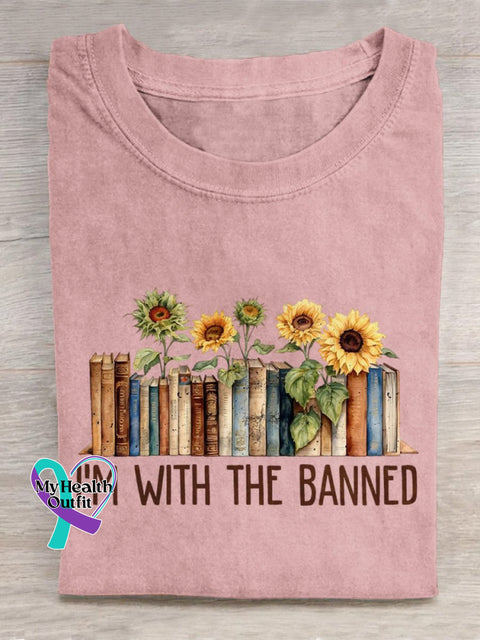 ’I’m With The Banned’ Funny Book Lover Slogan Printed T-Shirt Pink / S