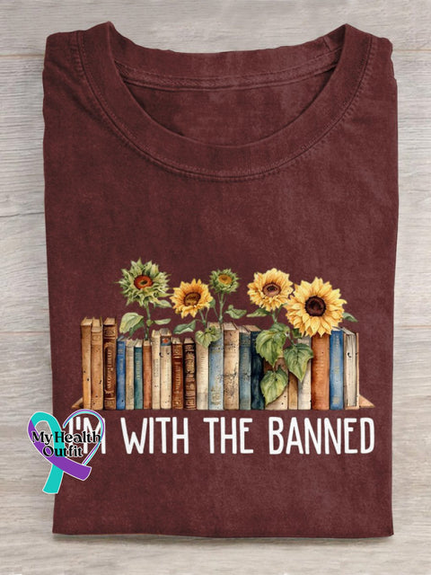 ’I’m With The Banned’ Funny Book Lover Slogan Printed T-Shirt Red / S