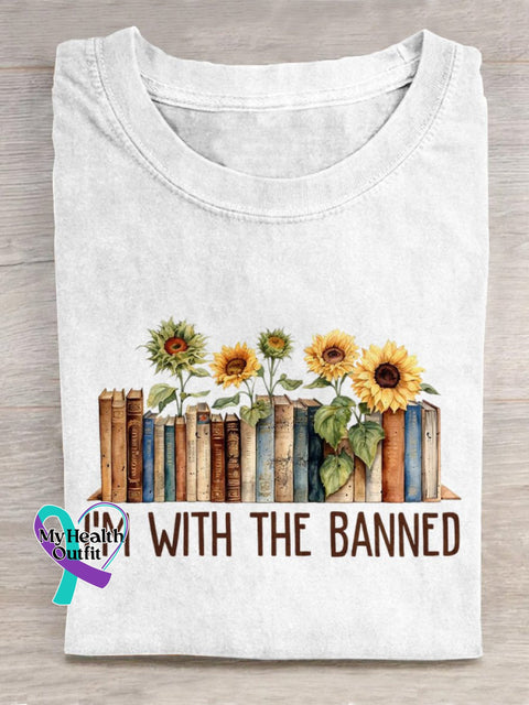 ’I’m With The Banned’ Funny Book Lover Slogan Printed T-Shirt White / S