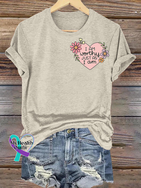 I’m Worthy Just As I Am Print Casual Crew Neck Short Sleeve T-Shirt Beige / S