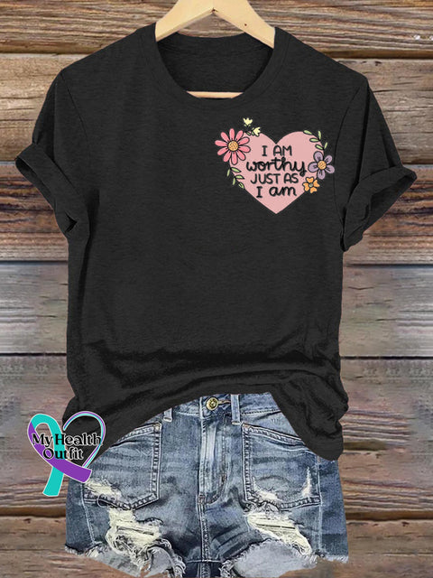 I’m Worthy Just As I Am Print Casual Crew Neck Short Sleeve T-Shirt Black / S