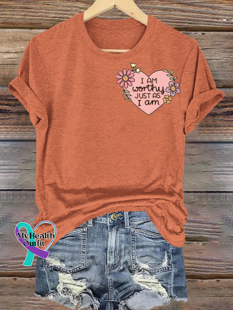 I’m Worthy Just As I Am Print Casual Crew Neck Short Sleeve T-Shirt Orange / S